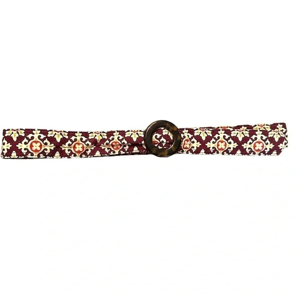 Vera Bradley L maroon bohemian medallion pattern‎ fabric belt w/tortoise buckle - Picture 2 of 4
